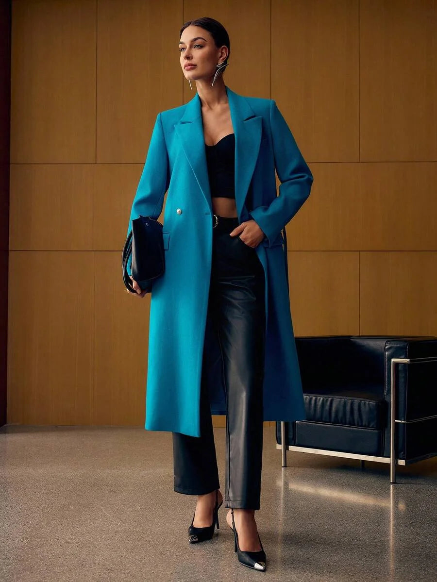 PREMIUM WOOL PEAK COLLAR BELTED OVERCOAT FALL WINTER