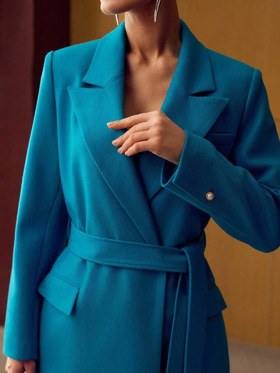 PREMIUM WOOL PEAK COLLAR BELTED OVERCOAT FALL WINTER