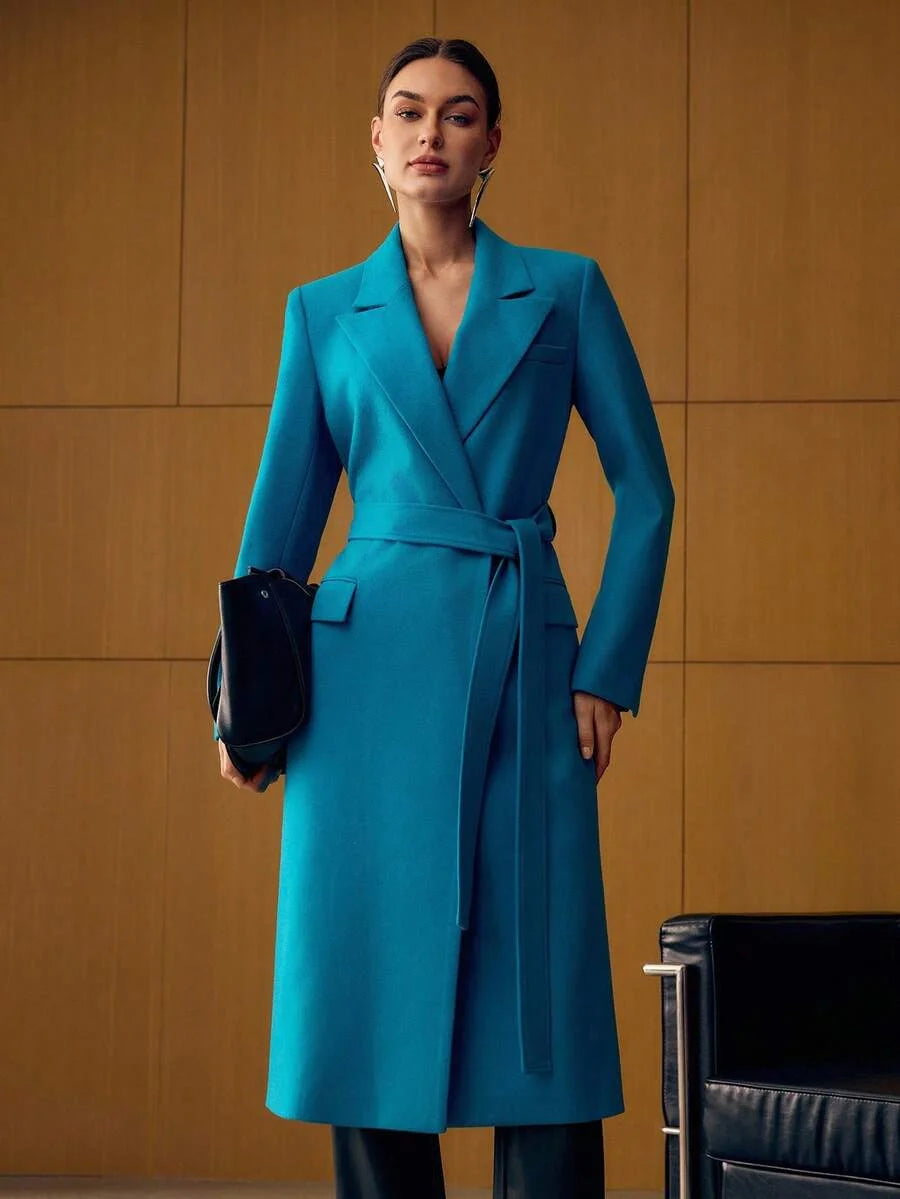 PREMIUM WOOL PEAK COLLAR BELTED OVERCOAT FALL WINTER