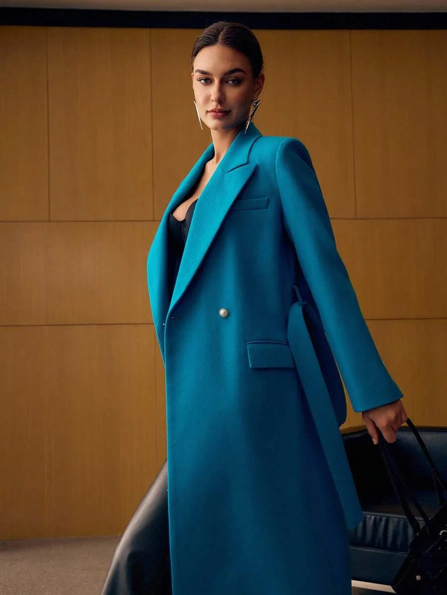 PREMIUM WOOL PEAK COLLAR BELTED OVERCOAT FALL WINTER