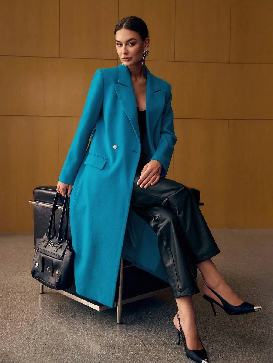 PREMIUM WOOL PEAK COLLAR BELTED OVERCOAT FALL WINTER