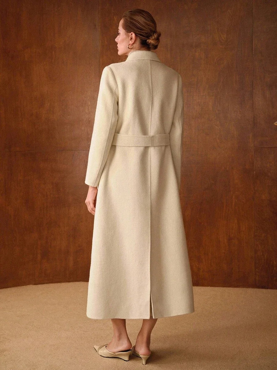 PREMIUM WOOL PEAK COLLAR DOUBLE BREASTED BELTED OVERCOAT