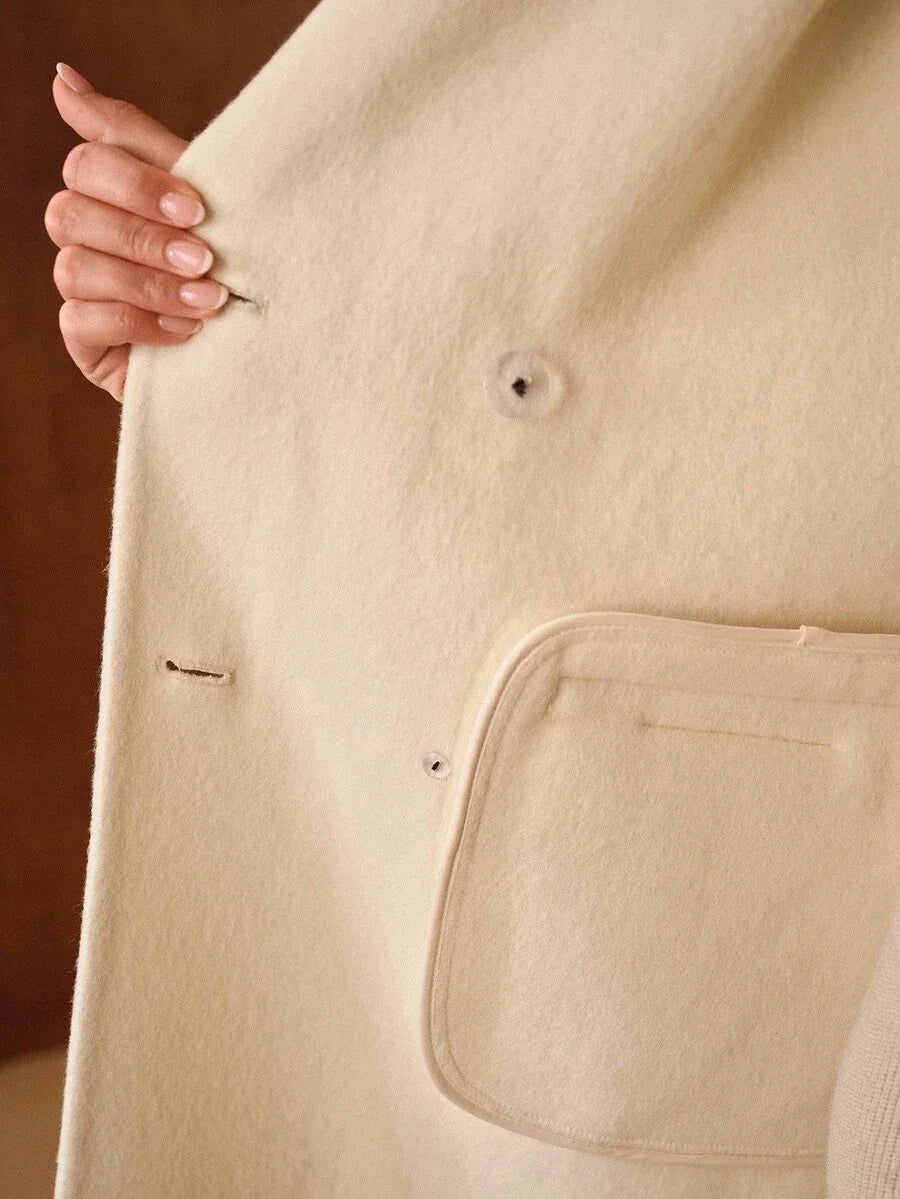 PREMIUM WOOL PEAK COLLAR DOUBLE BREASTED BELTED OVERCOAT