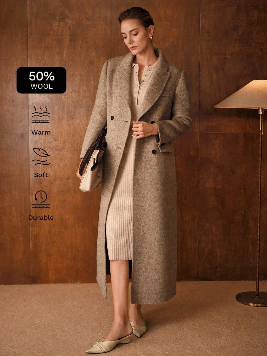 PREMIUM WOOL PEAK COLLAR DOUBLE BREASTED OVERCOAT