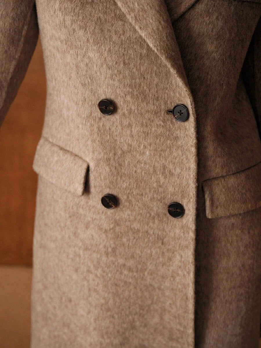 PREMIUM WOOL PEAK COLLAR DOUBLE BREASTED OVERCOAT