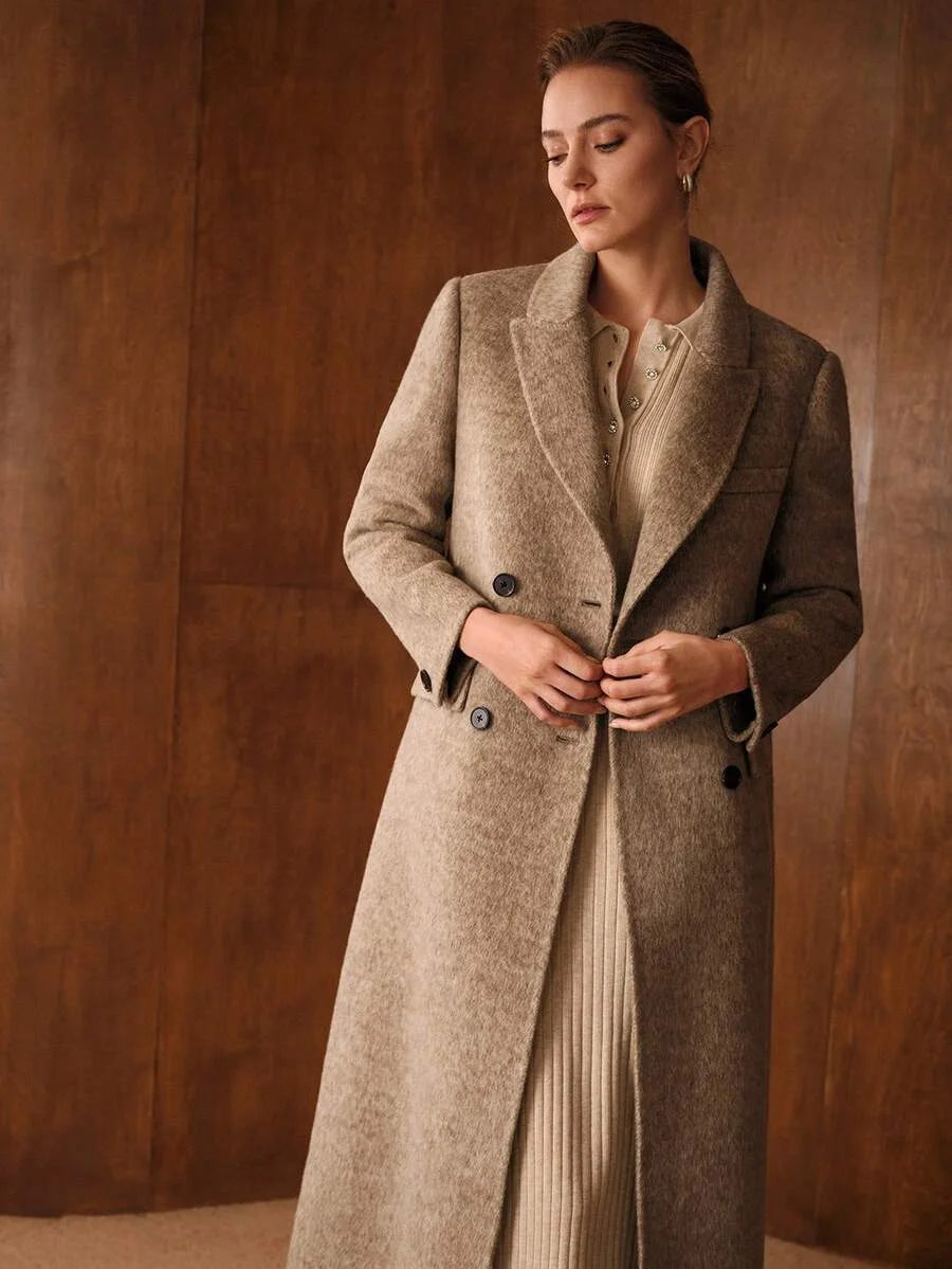 PREMIUM WOOL PEAK COLLAR DOUBLE BREASTED OVERCOAT