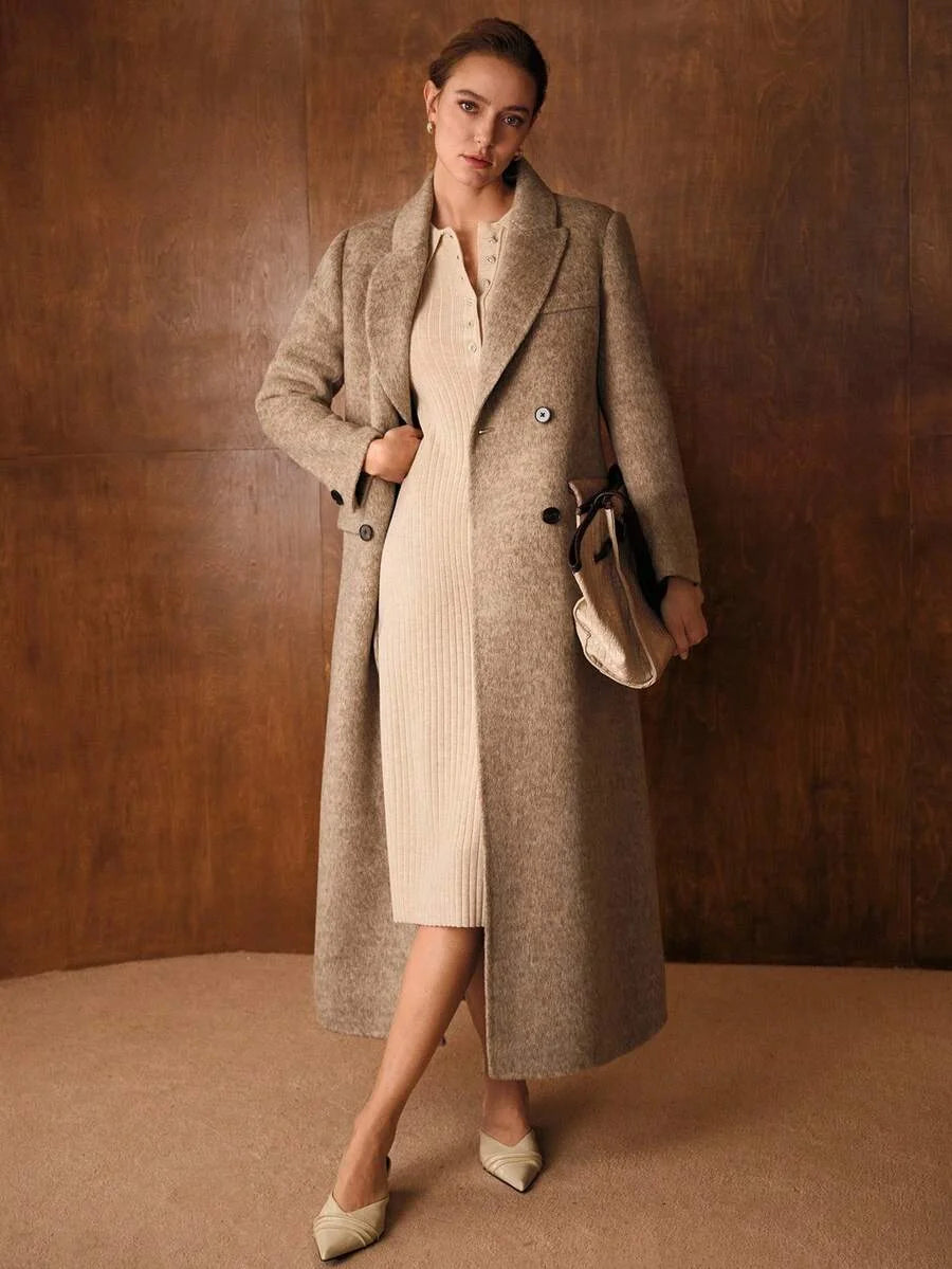 PREMIUM WOOL PEAK COLLAR DOUBLE BREASTED OVERCOAT