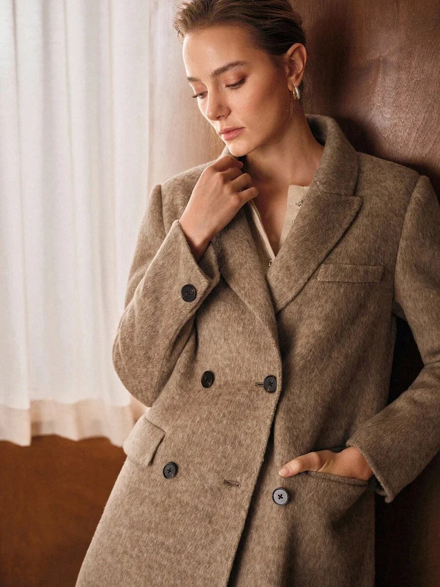 PREMIUM WOOL PEAK COLLAR DOUBLE BREASTED OVERCOAT