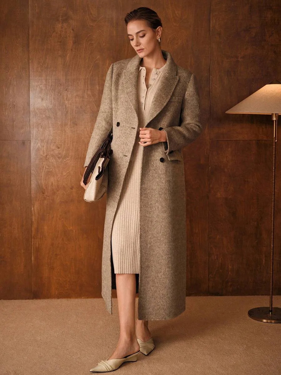 PREMIUM WOOL PEAK COLLAR DOUBLE BREASTED OVERCOAT