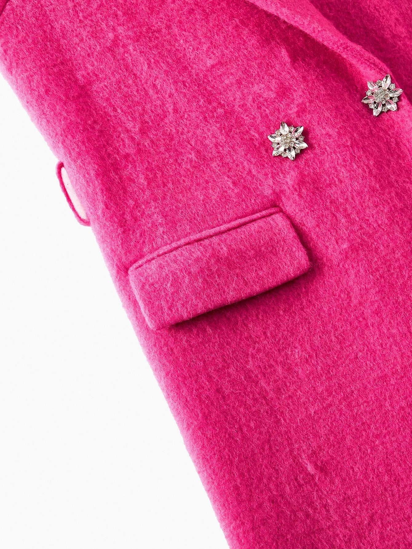 PREMIUM WOOL PEAK COLLAR RHINESTONE PLACKET BELTED OVERCOAT