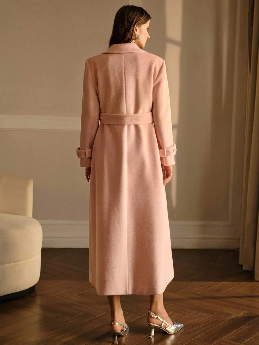 PREMIUM WOOL PEAK COLLAR WAIST CONTRAST FLUFFY POCKET OVERCOAT MINIMALIST amp ELEGANT