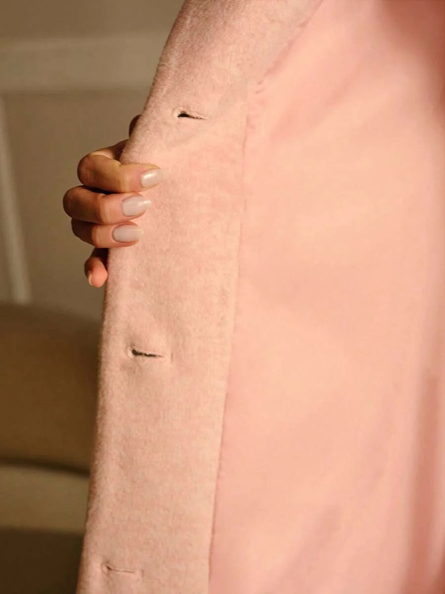 PREMIUM WOOL PEAK COLLAR WAIST CONTRAST FLUFFY POCKET OVERCOAT MINIMALIST amp ELEGANT