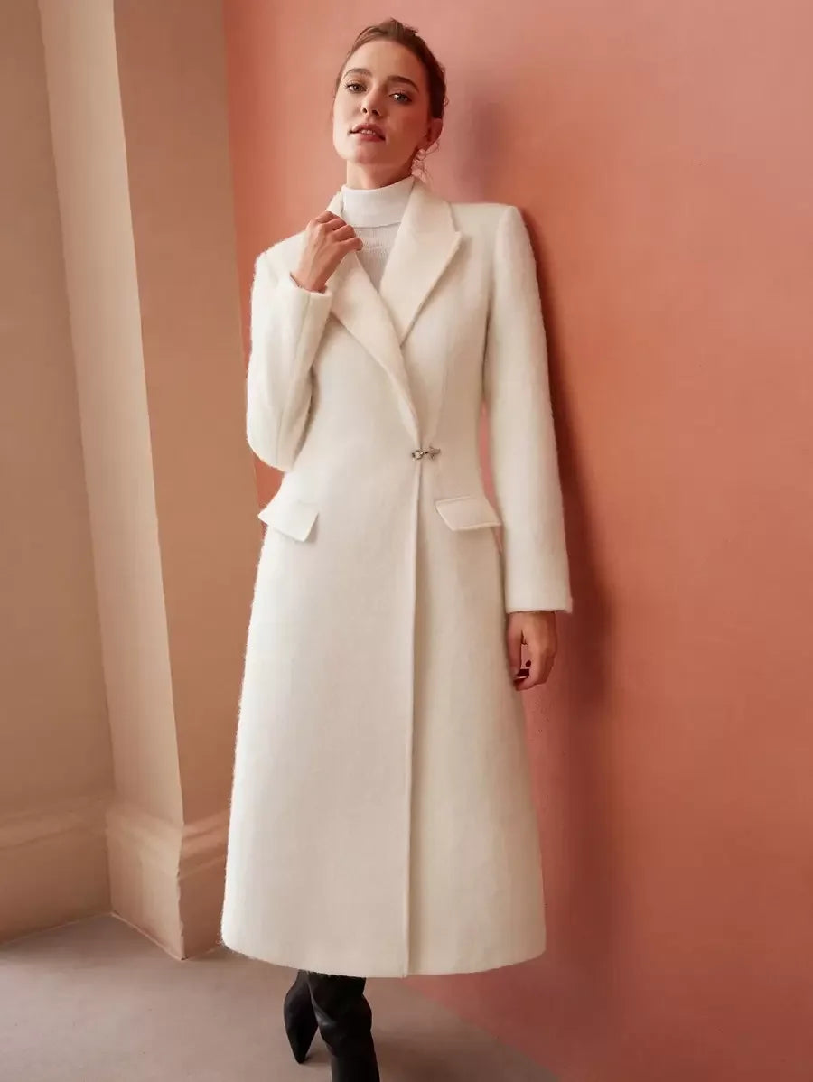 PREMIUM WOOL PEAK LAPEL SLIT BACK OVERCOAT