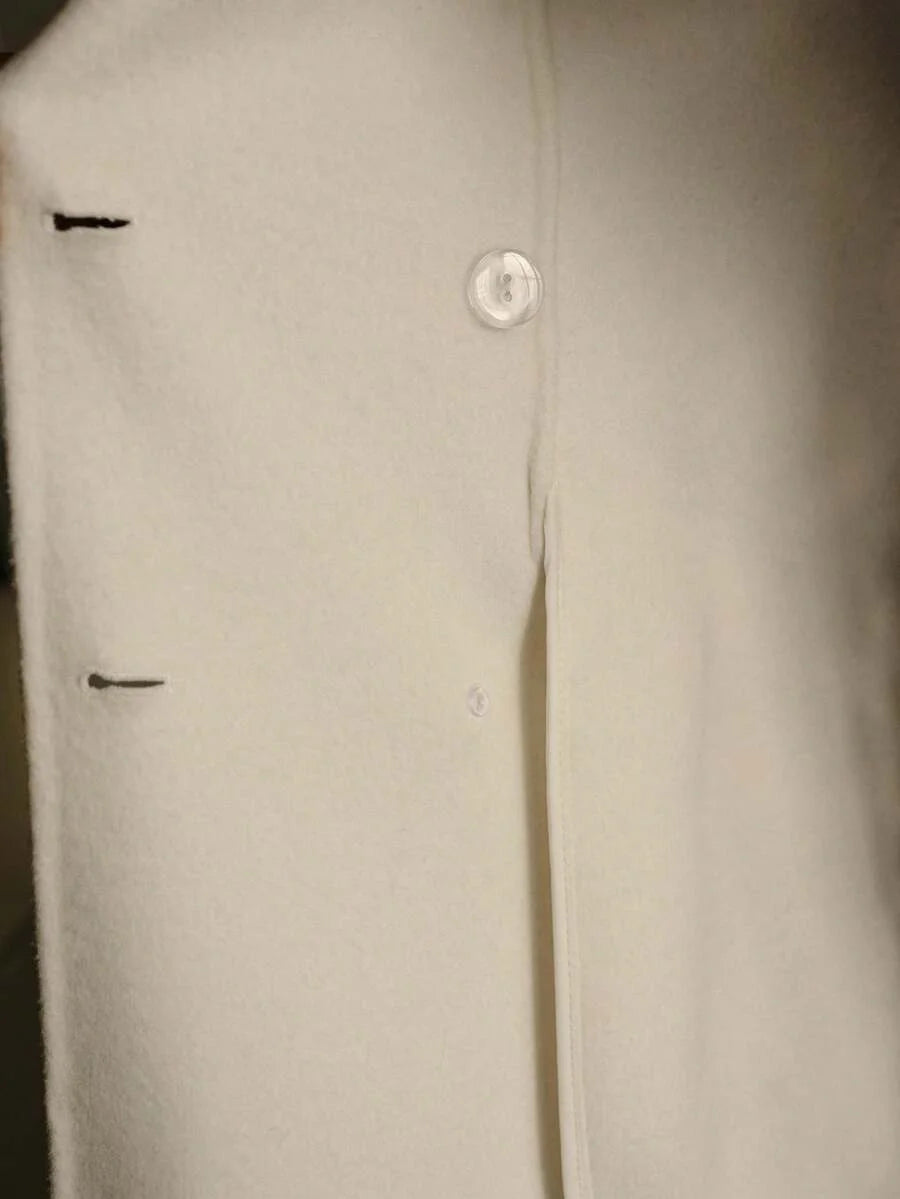 PREMIUM WOOL RHINESTONE AND SEQUINS DETAIL SHAWL COLLAR FUZZY CUFF BELTED OVERCOAT