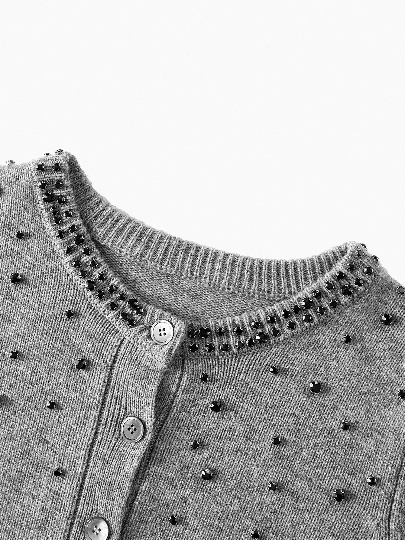 PREMIUM WOOL RHINESTONE DETAIL CARDIGAN