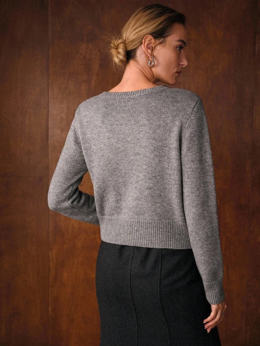 PREMIUM WOOL RHINESTONE DETAIL CARDIGAN