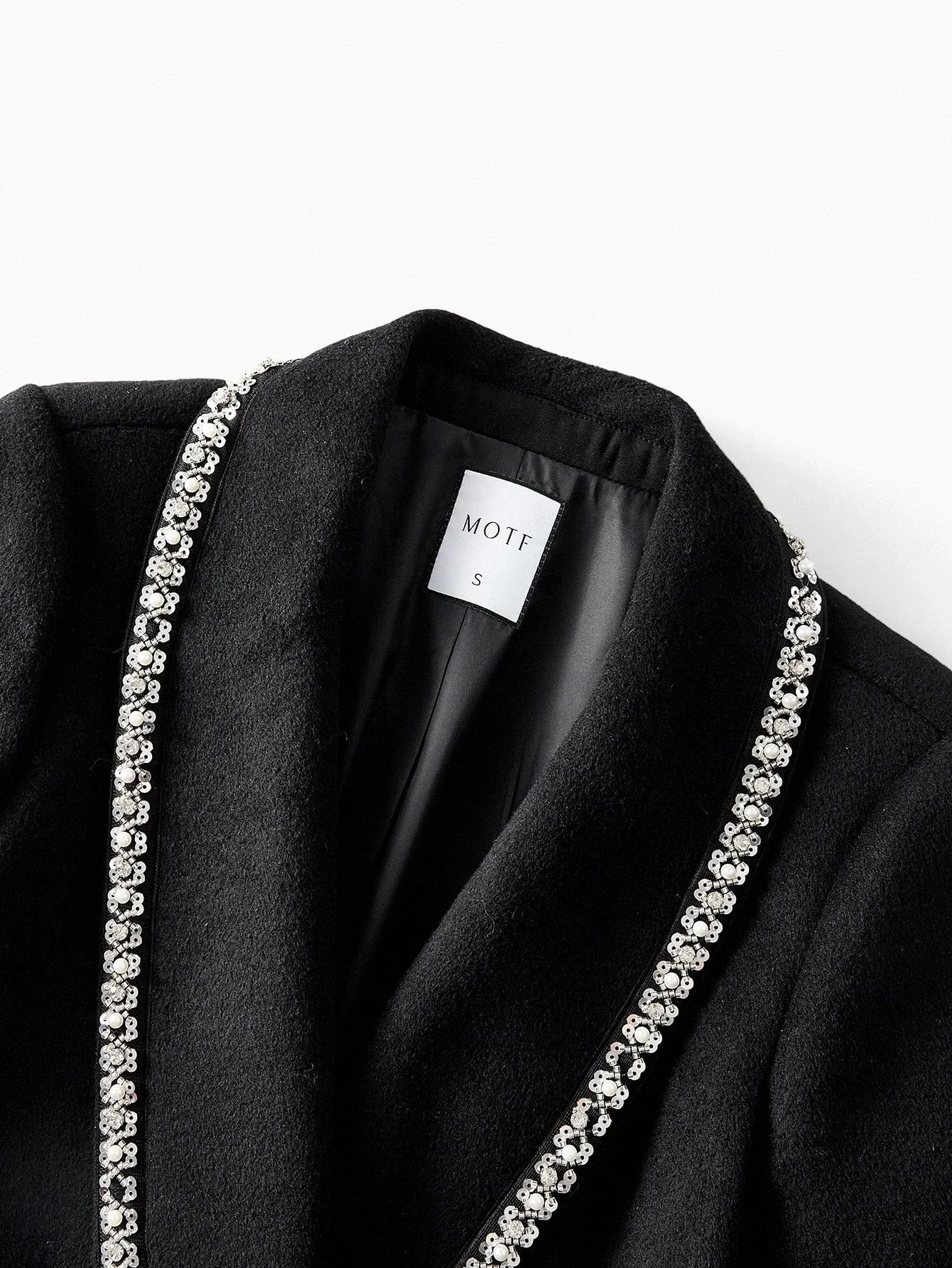 PREMIUM WOOL RHINESTONE TRIM OVERCOAT