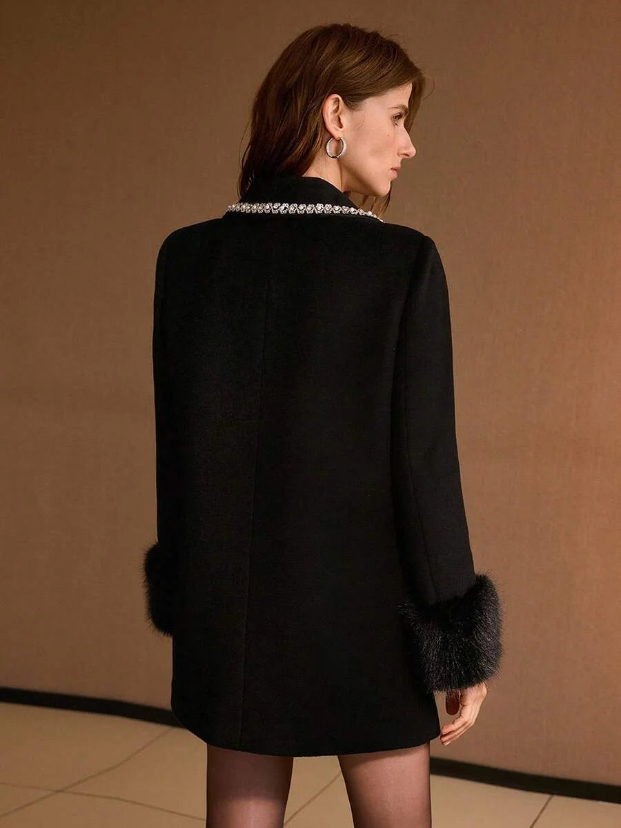 PREMIUM WOOL RHINESTONE TRIM OVERCOAT