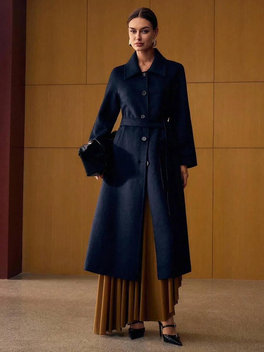 PREMIUM WOOL SINGLE BREASTED PLACKET BELTED OVERCOAT