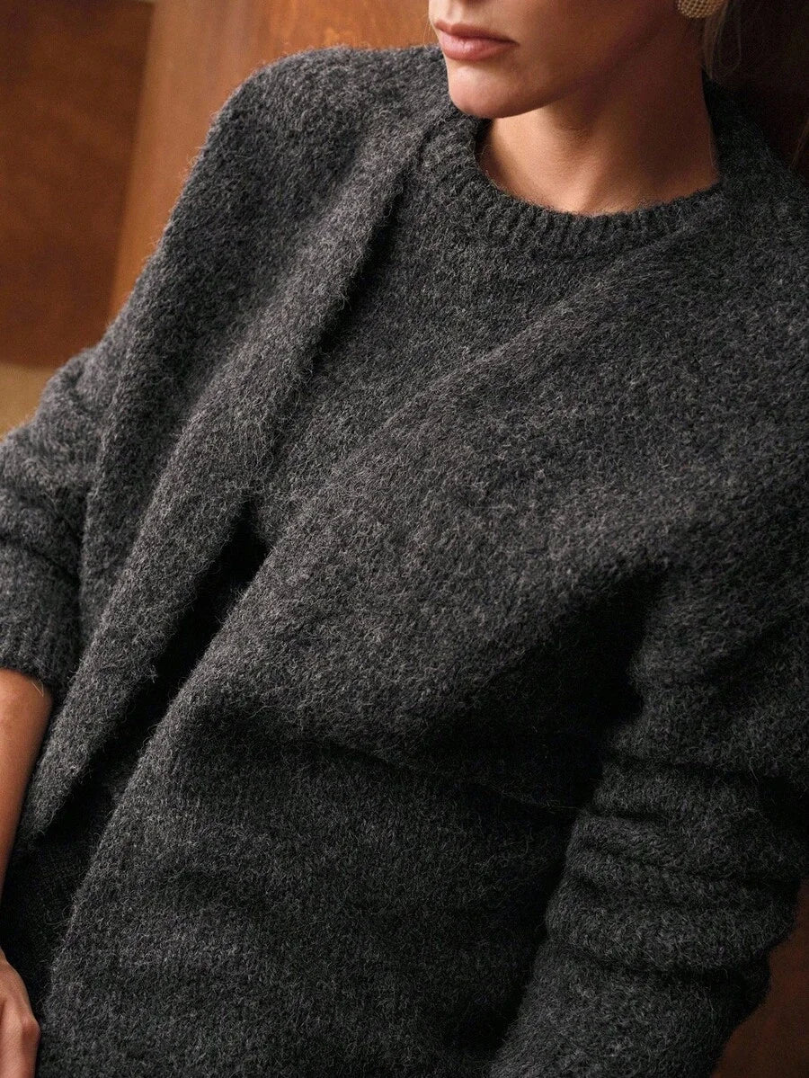 PREMIUM WOOL SOLID HALTER NECK KNIT TOP amp DROP SHOULDER OVERSIZE CARDIGAN SET