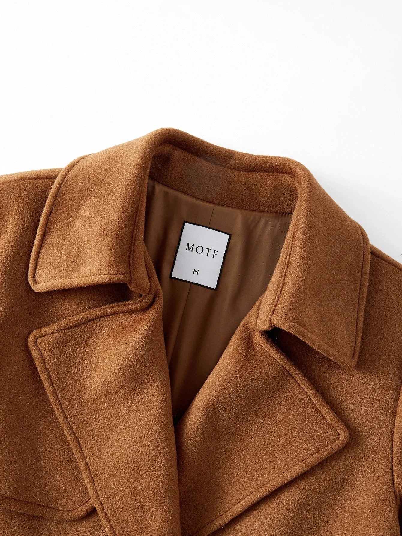 PREMIUM WOOL SOLID LAPEL COLLAR DOUBLE BREASTED PLACKET BELTED OVERCOAT