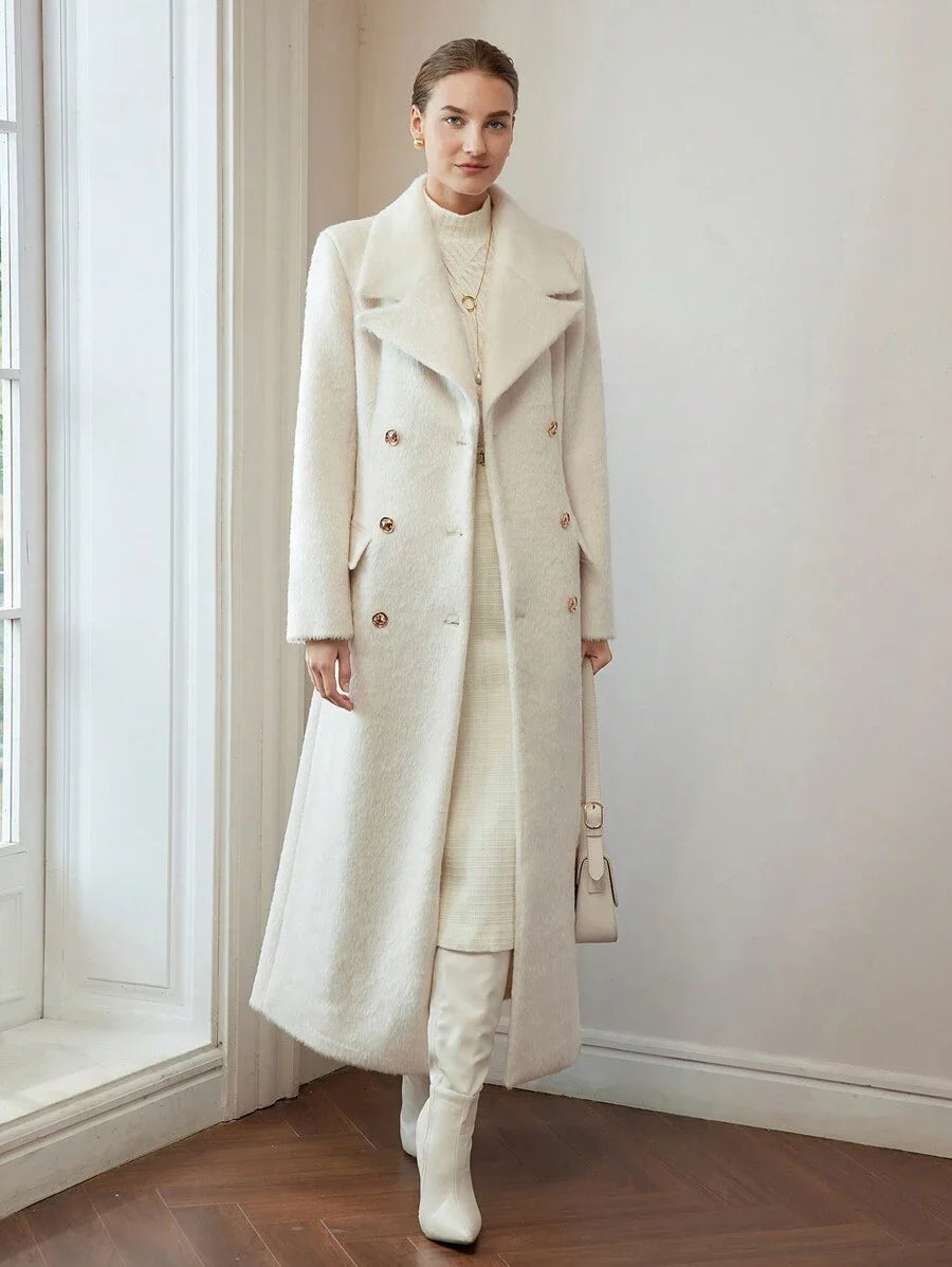 PREMIUM WOOL SOLID LAPEL COLLAR PEA OVERCOAT