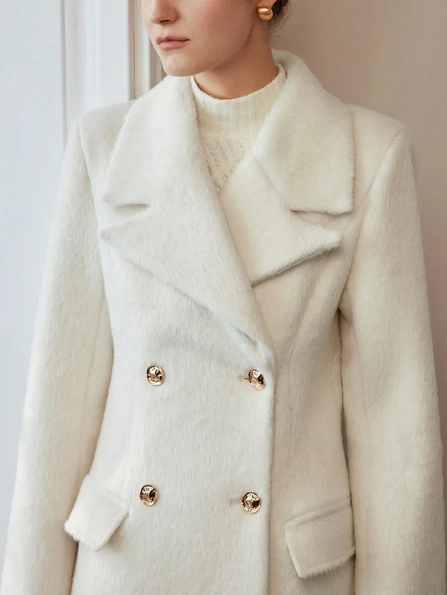 PREMIUM WOOL SOLID LAPEL COLLAR PEA OVERCOAT