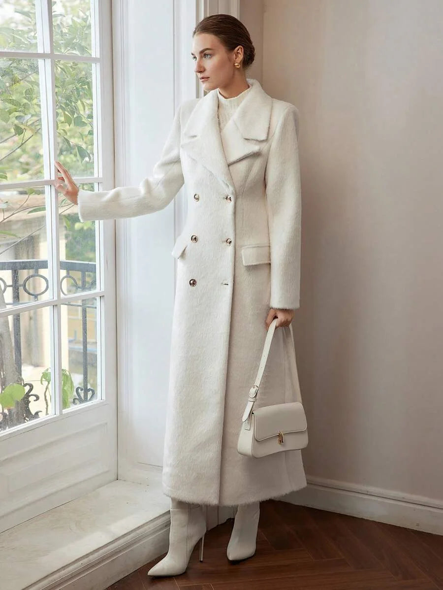 PREMIUM WOOL SOLID LAPEL COLLAR PEA OVERCOAT