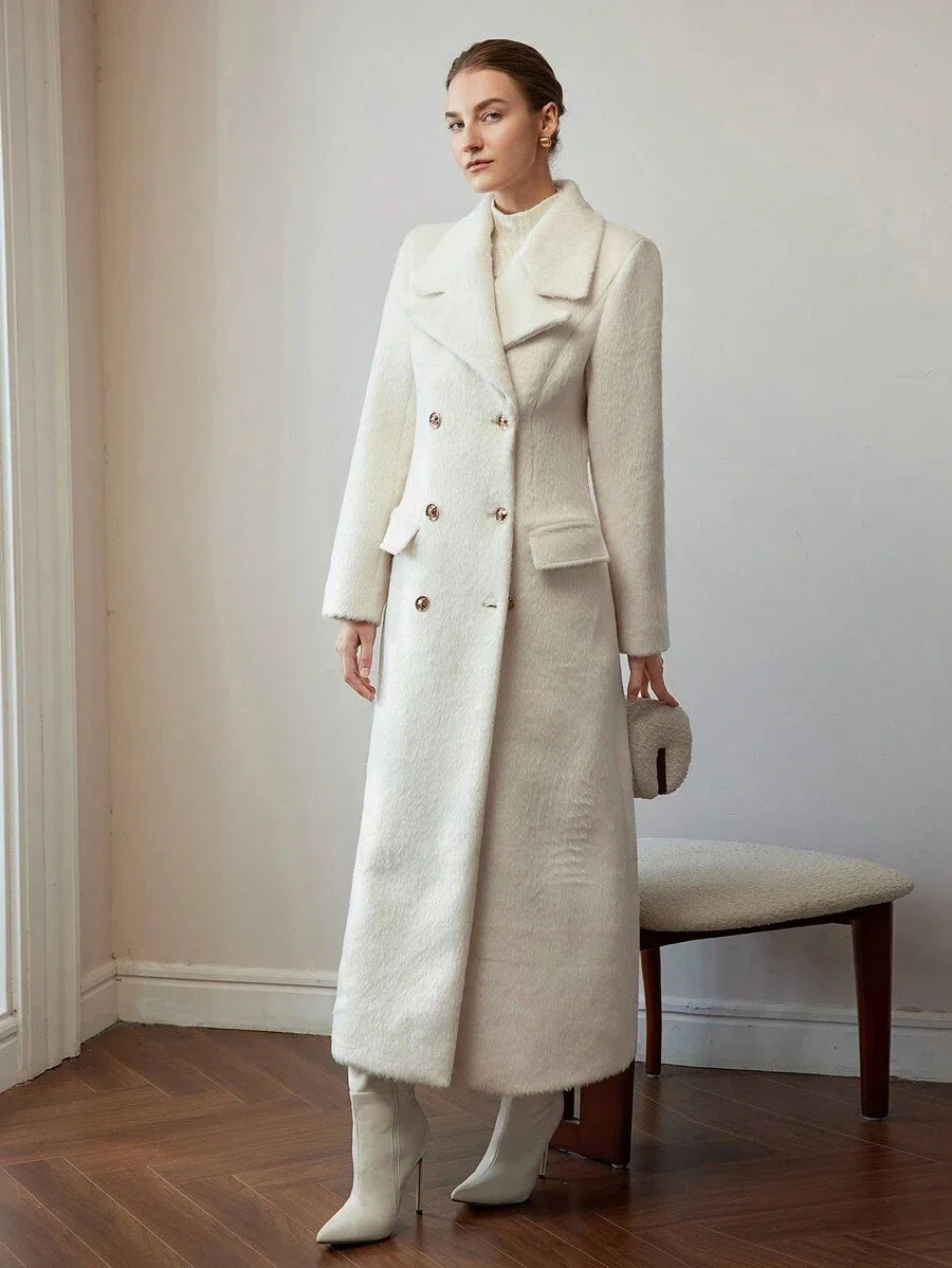 PREMIUM WOOL SOLID LAPEL COLLAR PEA OVERCOAT