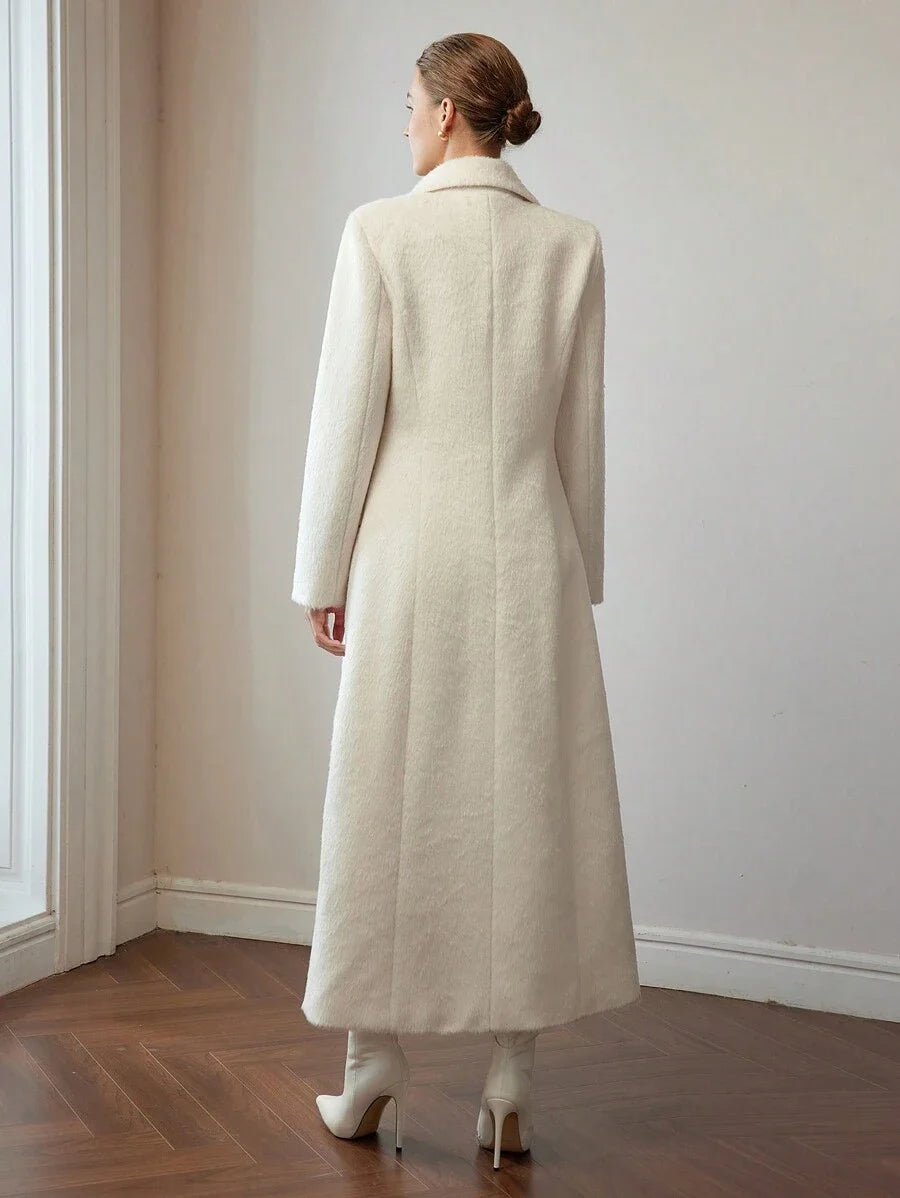 PREMIUM WOOL SOLID LAPEL COLLAR PEA OVERCOAT