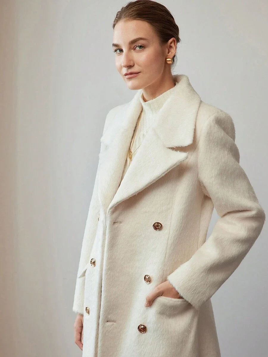 PREMIUM WOOL SOLID LAPEL COLLAR PEA OVERCOAT