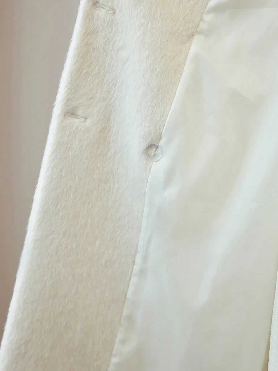 PREMIUM WOOL SOLID LAPEL COLLAR PEA OVERCOAT