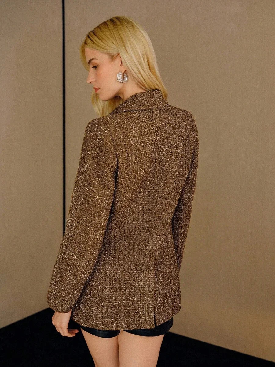 PREMIUM WOOL STRUCTURED PEAK COLLAR DOUBLE BREASTED BLAZER