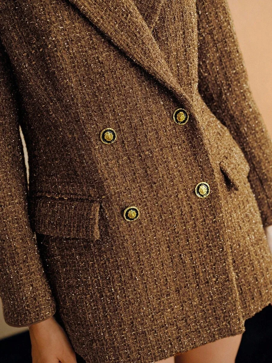 PREMIUM WOOL STRUCTURED PEAK COLLAR DOUBLE BREASTED BLAZER