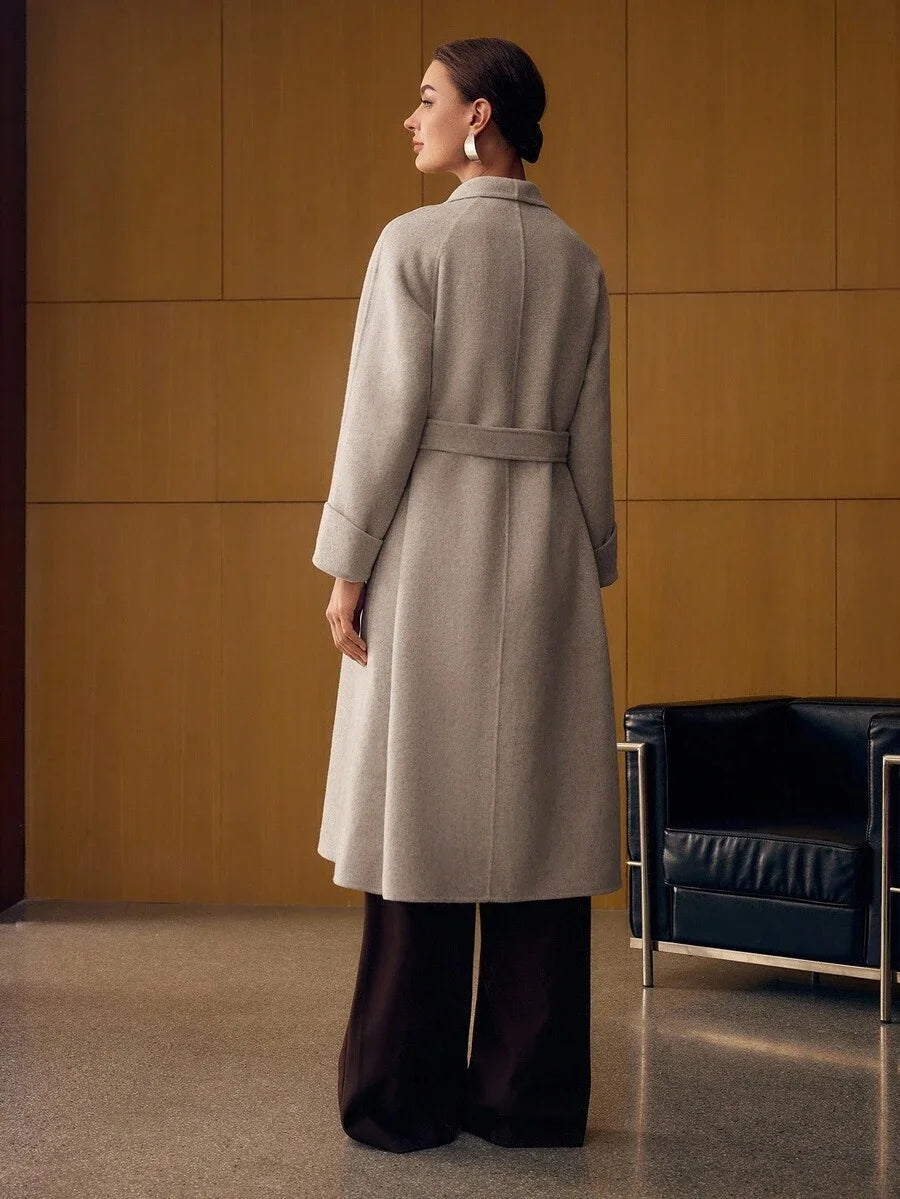 PREMIUM WOOL WATERFALL COLLAR BELTED OVERCOAT