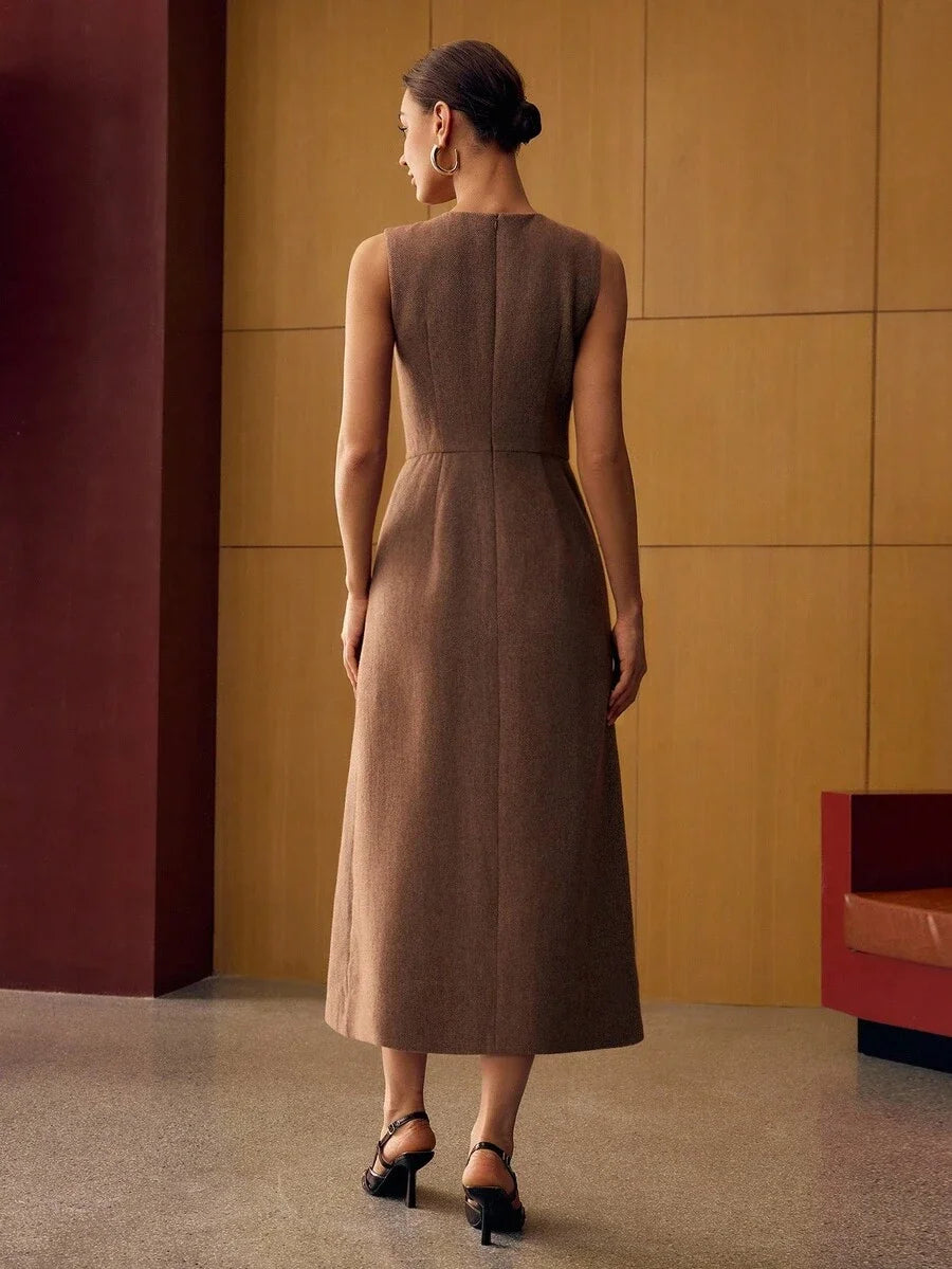 PREMIUM WOOL WRAP ALINE MIDI DRESS