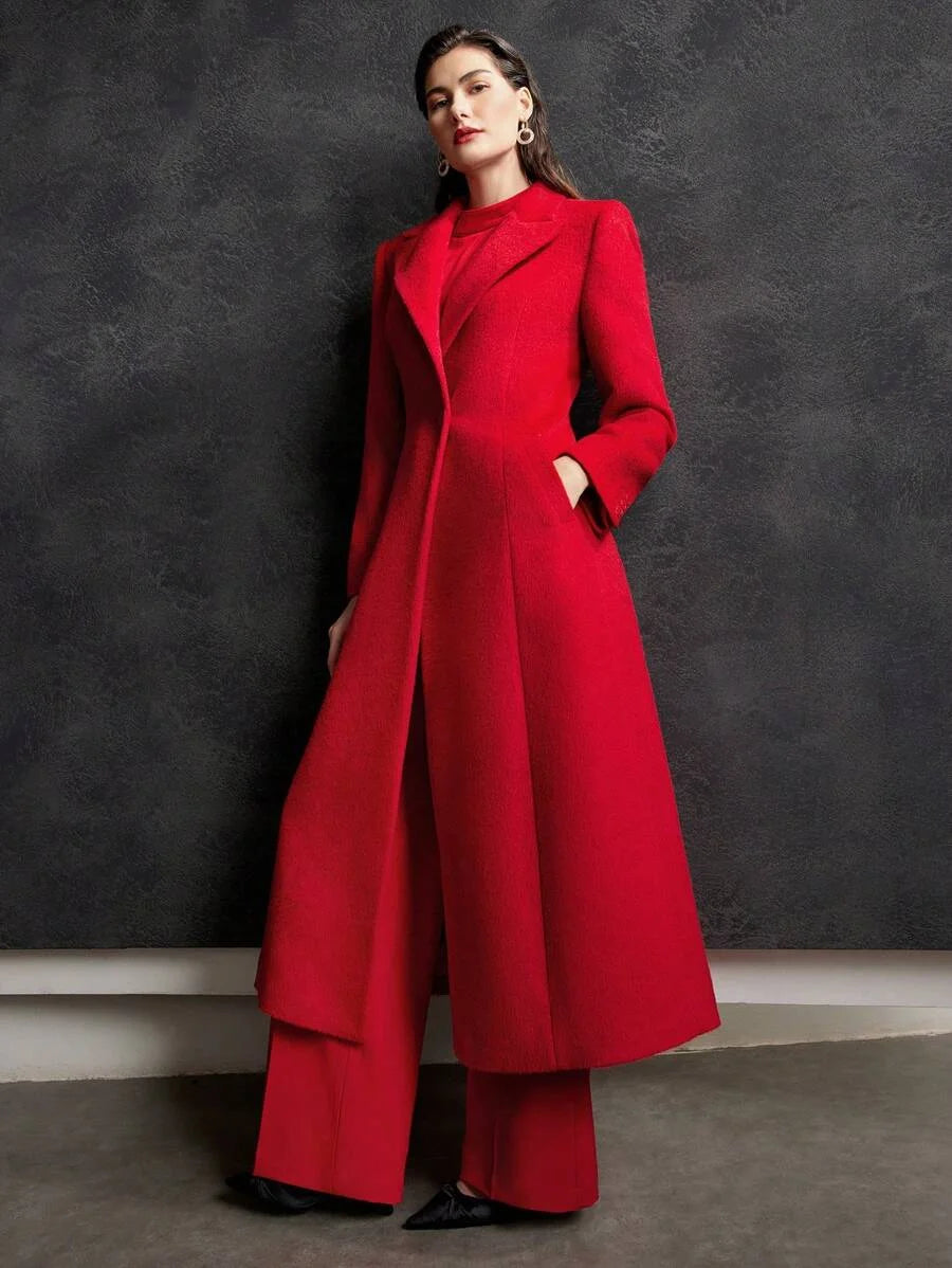 PREMIUM WOOLBLEND ALINE COATLADIES WINTER ELEGANTPARTY POCKET REGULAR SLEEVE LAPEL REGULAR FIT RED