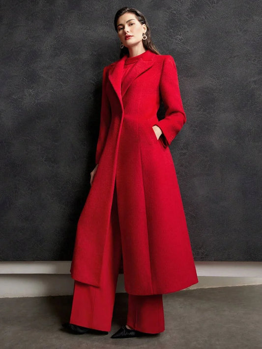 PREMIUM WOOLBLEND ALINE COATLADIES WINTER ELEGANTPARTY POCKET REGULAR SLEEVE LAPEL REGULAR FIT RED