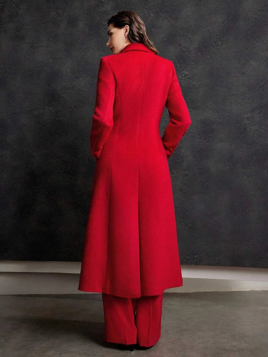 PREMIUM WOOLBLEND ALINE COATLADIES WINTER ELEGANTPARTY POCKET REGULAR SLEEVE LAPEL REGULAR FIT RED