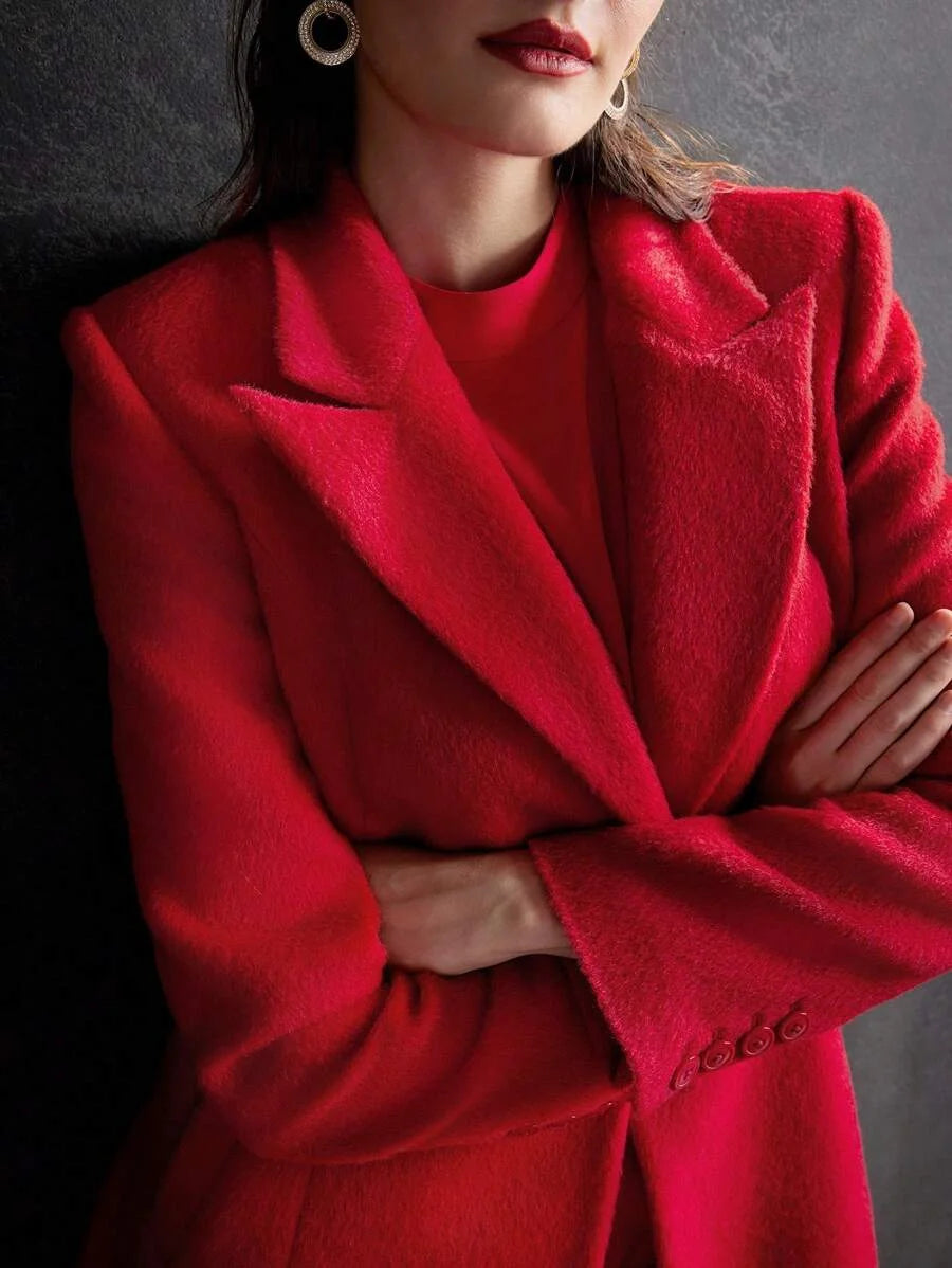 PREMIUM WOOLBLEND ALINE COATLADIES WINTER ELEGANTPARTY POCKET REGULAR SLEEVE LAPEL REGULAR FIT RED