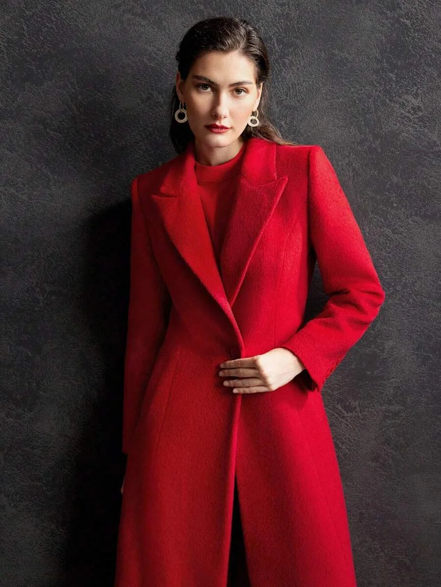 PREMIUM WOOLBLEND ALINE COATLADIES WINTER ELEGANTPARTY POCKET REGULAR SLEEVE LAPEL REGULAR FIT RED