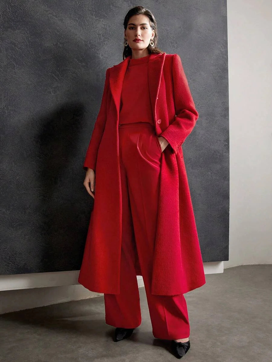 PREMIUM WOOLBLEND ALINE COATLADIES WINTER ELEGANTPARTY POCKET REGULAR SLEEVE LAPEL REGULAR FIT RED