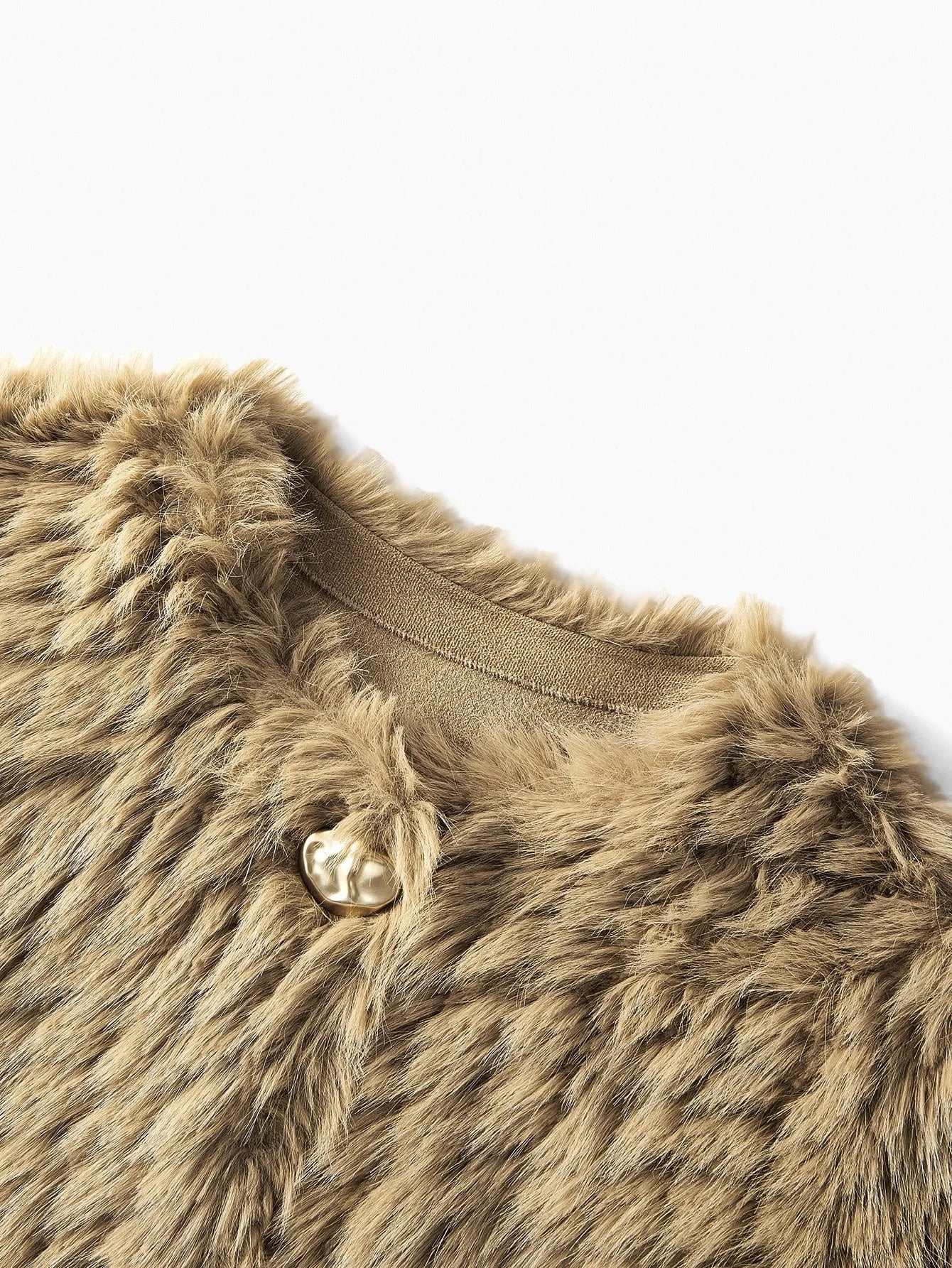 PREMIUM WOOLLIKE FABRIC SOLID FAUX FUR METAL BUTTON PLACKET COAT