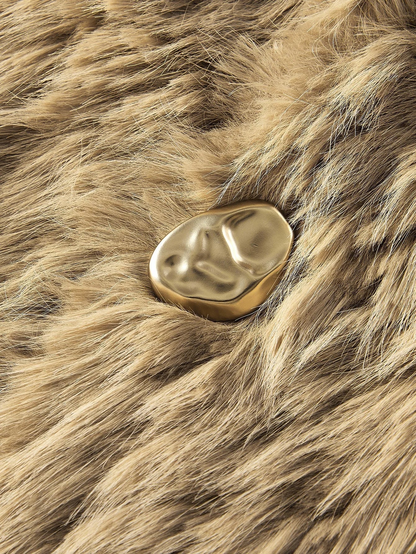 PREMIUM WOOLLIKE FABRIC SOLID FAUX FUR METAL BUTTON PLACKET COAT