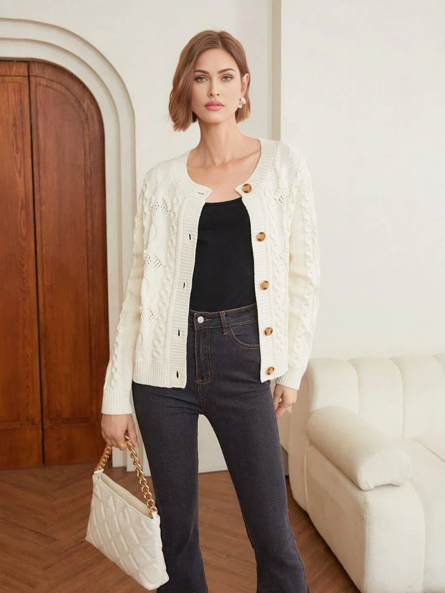 PREMIUM WOOLMIX CABLE KNIT CARDIGAN