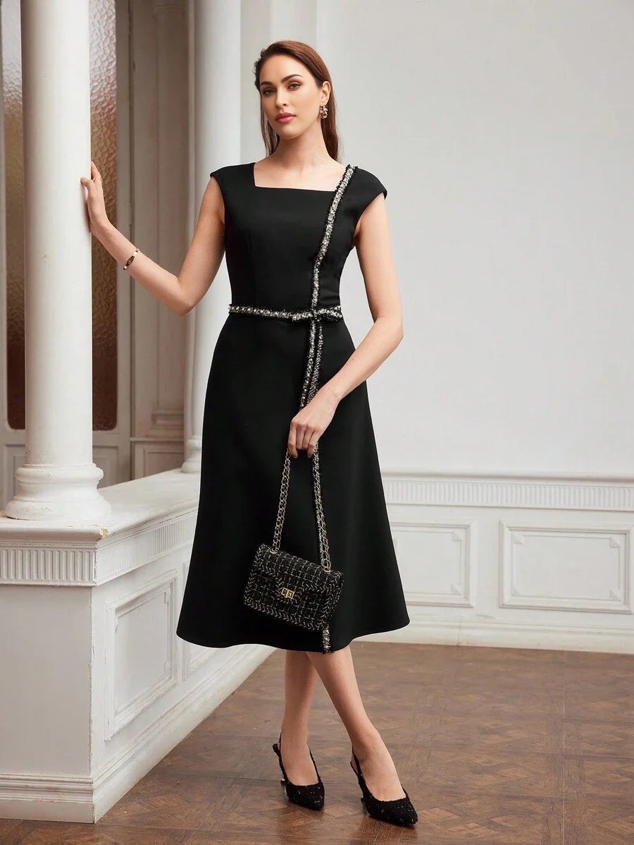 PREMIUM WOVEN CONTRAST TAPE DRESSSUMMER OUTFITS