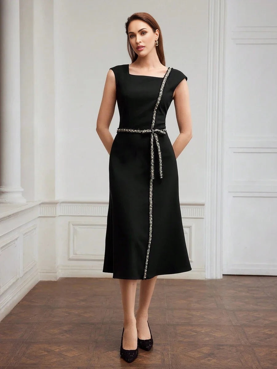 PREMIUM WOVEN CONTRAST TAPE DRESSSUMMER OUTFITS