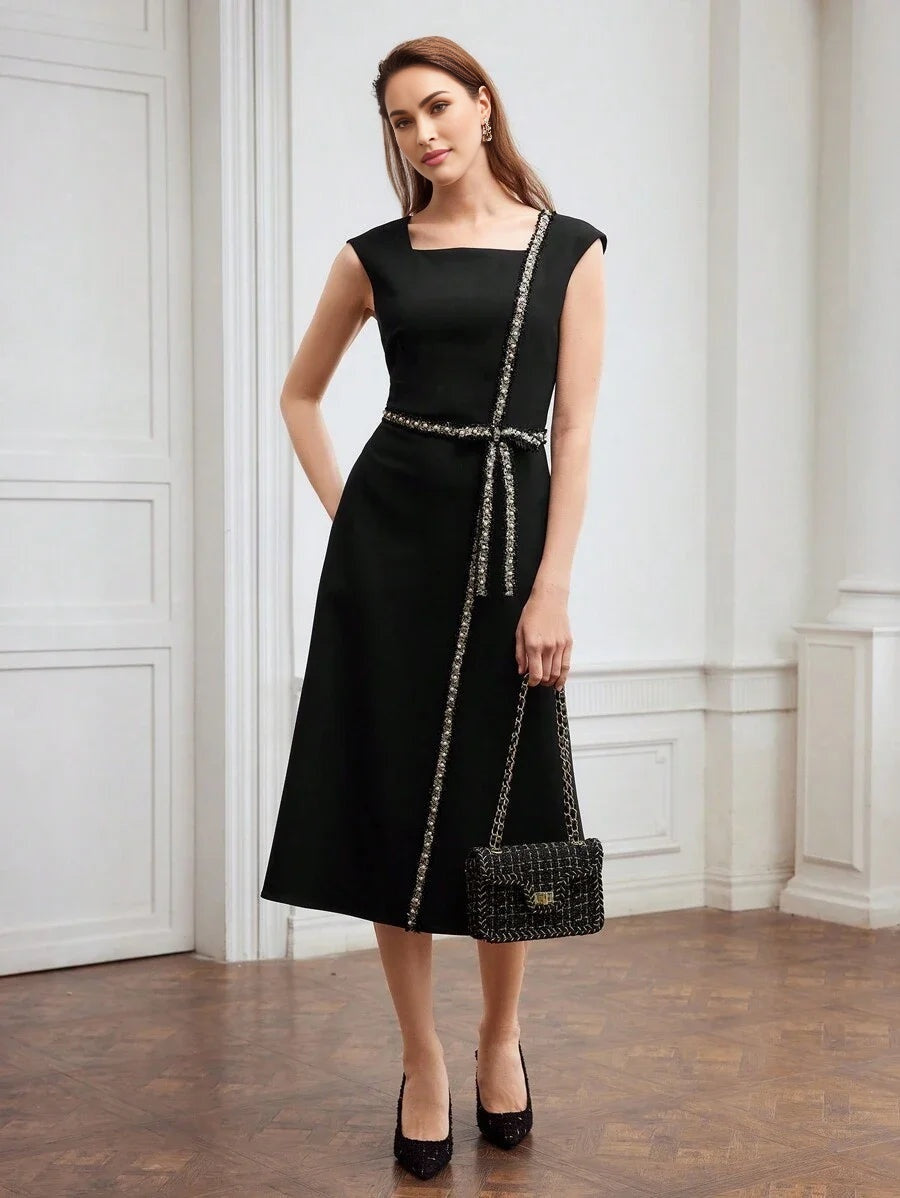 PREMIUM WOVEN CONTRAST TAPE DRESSSUMMER OUTFITS