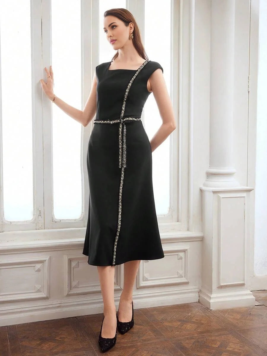 PREMIUM WOVEN CONTRAST TAPE DRESSSUMMER OUTFITS