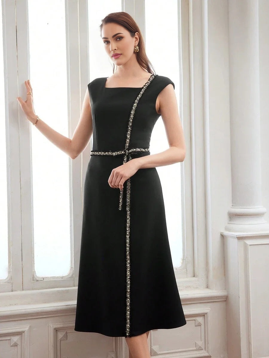 PREMIUM WOVEN CONTRAST TAPE DRESSSUMMER OUTFITS